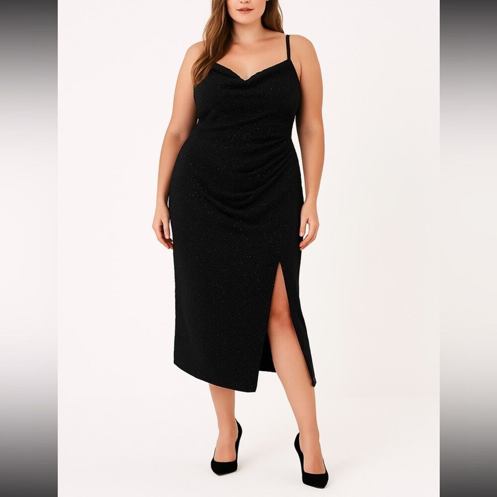 Laundry by Shelli Segal Black Gold Velvet Ruched Dress 12 Cocktail Dress NYE
